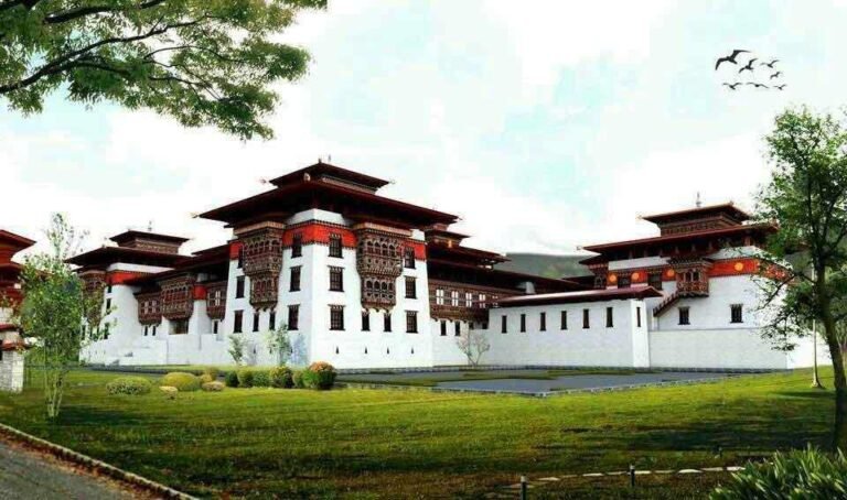 Sarpang Dzong with lawns in front, southern Bhutan