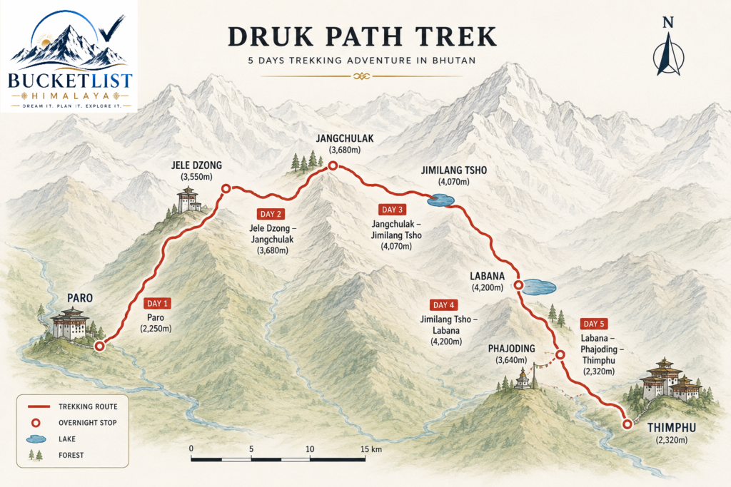 Druk Path Trek route map