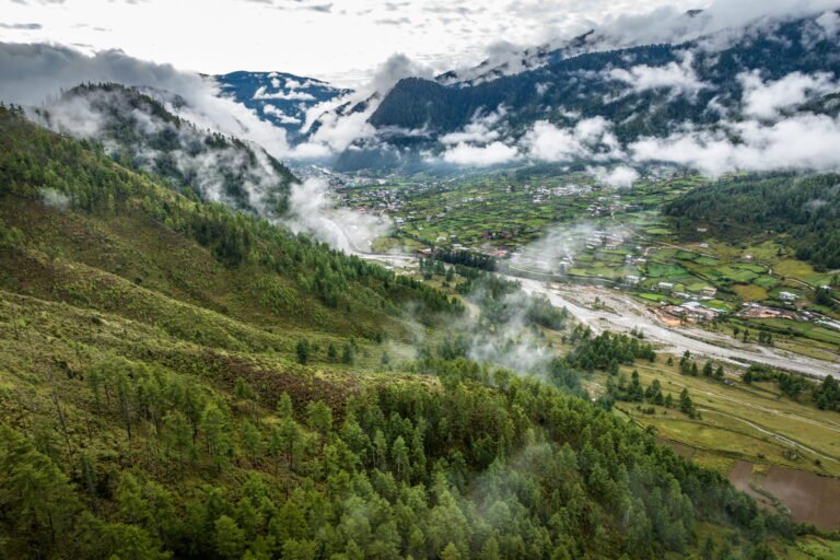 Morning mist over the forested valleys of Haa, Bhutan