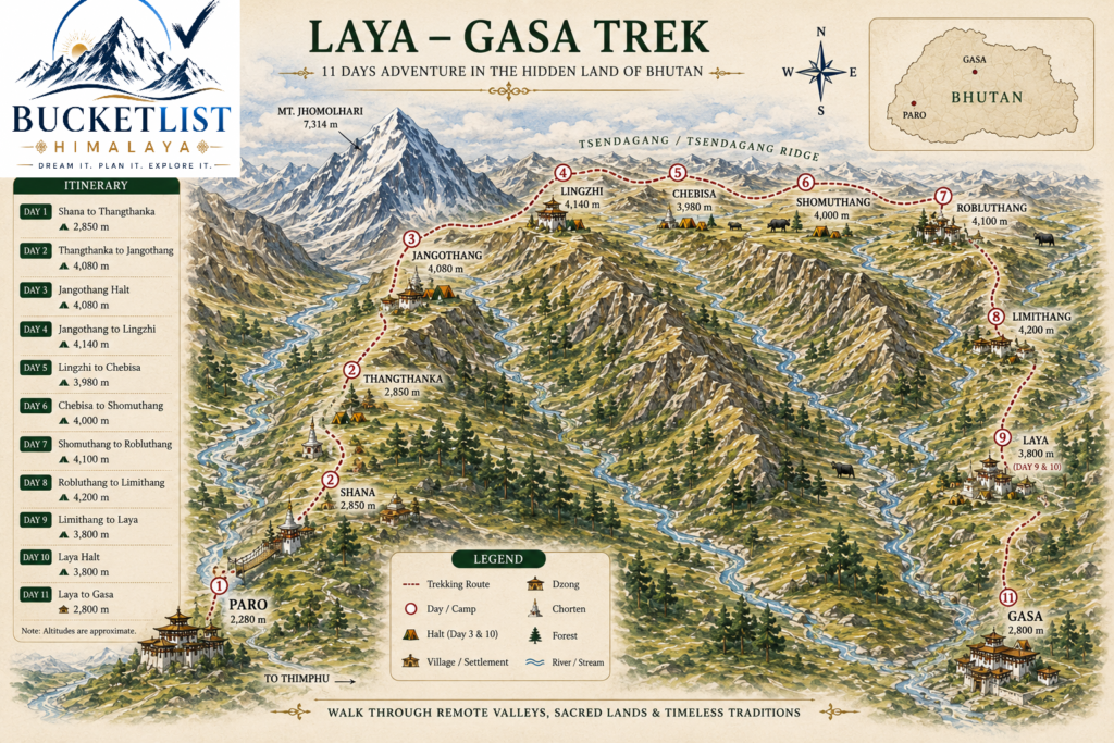 Laya–Gasa Trek route map