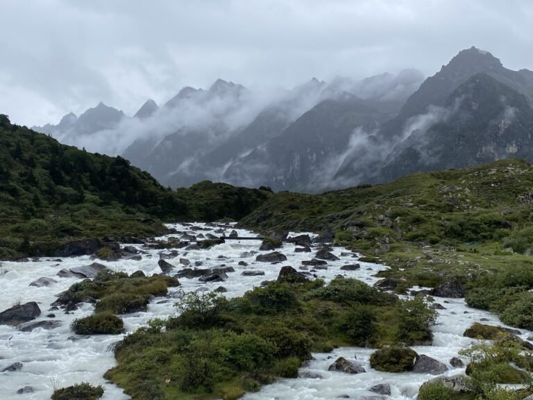 Glacial river through a high mountain valley, Bhutan
