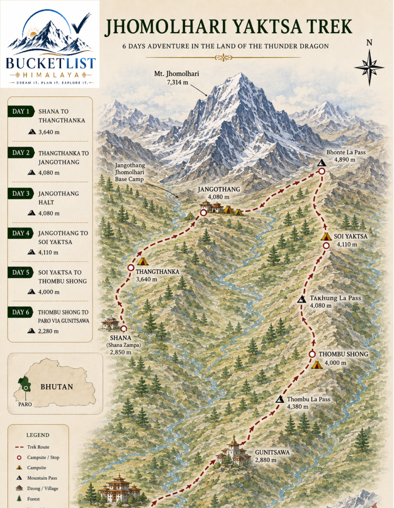 Jhomolhari–Soi Yaktsa Trek route map