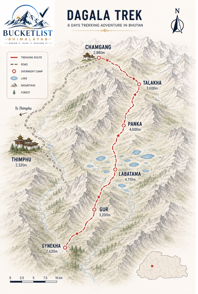 Dagala Thousand Lakes Trek route map